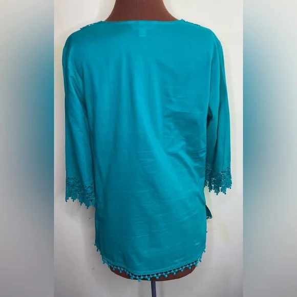 Krazy Kat Green Tunic Embroidered Fringe Hem Size Medium - Picture 2 of 7